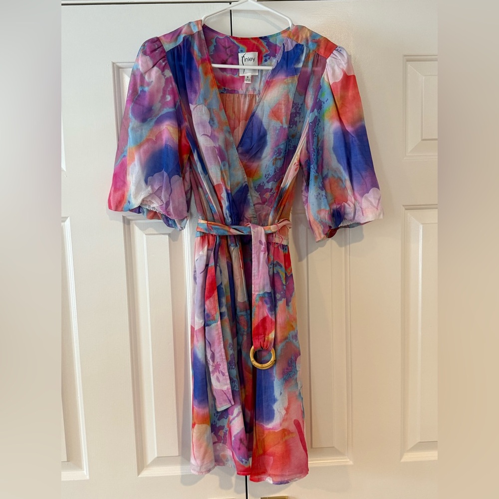 Finley Watercolor Floral Wrap Dress in Purple, Pink, Blue
